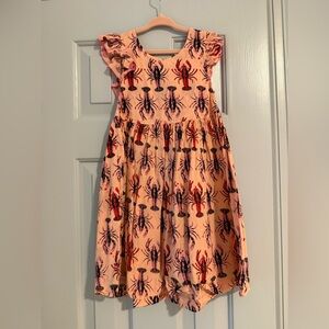 Pink Chicken Lobster Print Kids Dress - glitter buttons